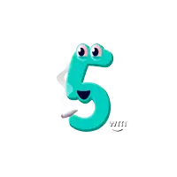 a cartoon drawing of the number 5 with googly eyes and a cigarette sticking out of it