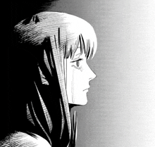 a black and white drawing of a girl with a tear running down her face