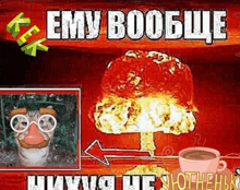 a picture of a cat with a beard and glasses with a bomb explosion in the background