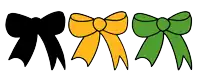 three different colored bows are lined up in a row