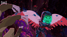 a cartoon character with wings is being attacked by a monster and the words [ as ] are visible in the corner