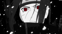 a black and white drawing of a boy with red eyes