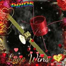 a picture of a satellite with the words love wins
