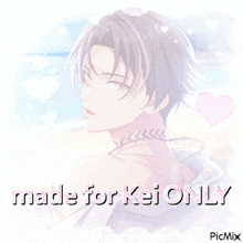 a picture of a boy with the words " made for kei only " on the bottom