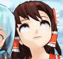 a close up of a cartoon character 's face looking up