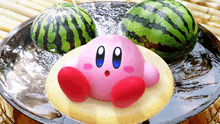 kirby is floating on a donut in the water