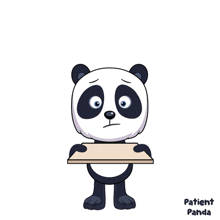 a cartoon panda bear holding a sign that says i 'm sorry