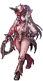 a pixel art illustration of a female elf holding a whip .
