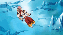 a cartoon of a man carrying a woman in a red dress