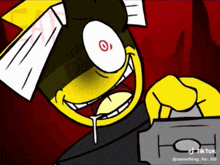 a yellow cartoon character is holding a gun and has a tiktok account