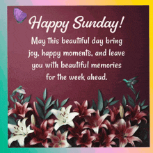 a happy sunday greeting card with flowers and hummingbirds
