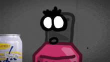 a cartoon character is standing next to a can of soda that says flipaclip