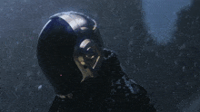 a person wearing a helmet that says ' a ' on it