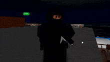 a silhouette of a person holding a gun in front of a pool