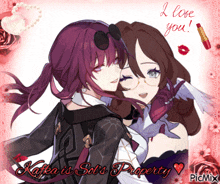 a picture of two anime girls with the words i love you on the bottom