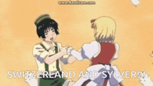 a cartoon of a boy and a girl dancing with the words switzerland and sylver !!