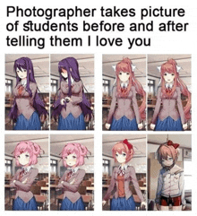 a photographer takes picture of students before and after telling them " i love you "