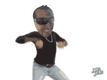 a man wearing sunglasses and a necklace is dancing with a sticker that says jib jab