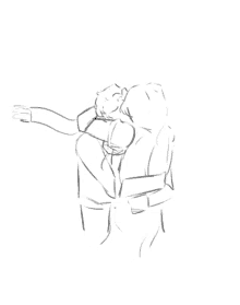 a drawing of a man and woman hugging each other