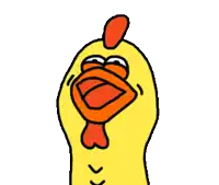 a cartoon of a yellow chicken with a red beak