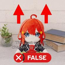 a picture of a stuffed doll with arrows pointing up and down and a button that says false
