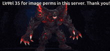 a red background with the words level 35 for image perms in this server thank you