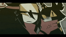 a cartoon drawing of a man with a warning sign on his face