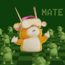 a computer generated image of a hamster wearing a virtual reality headset and the word mate
