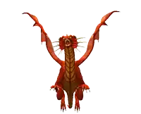 a red dragon with its wings outstretched against a white backdrop