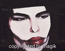 a black and white image of a woman 's face with the words copyrighted by magik below it