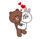 a brown bear and a white rabbit are standing next to each other on a white background