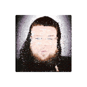 a man with a beard is wearing glasses and a hood