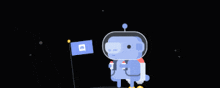 a cartoon drawing of a robot holding a flag with the letter d on it