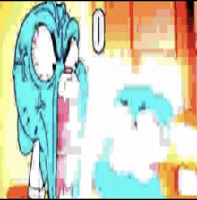 a cartoon character from the amazing world of gumball is crying with a tear coming out of his eye .