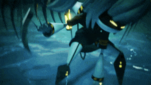 a computer generated image of a robot in a dark blue room