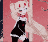 a drawing of a girl with horns and a necklace with the number 4 on it