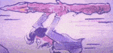 a cartoon drawing of a person holding a large object over their head .