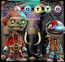 a cartoon drawing of a lottery game with a elephant in the background