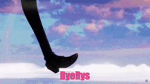 a silhouette of a person 's foot with the words byerys written below it