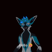 a pixel art drawing of a furry character waving with the words hello below it