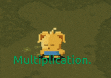 a pixel art drawing of two pigs and the words multiplication