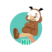 a cartoon of a girl in a teddy bear costume with the words hi written below her