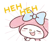 a cartoon drawing of a girl with a bow and the words heh heh behind her