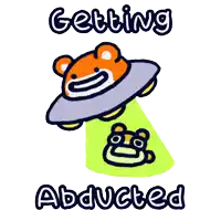 a cartoon of a teddy bear being abducted by an ufo