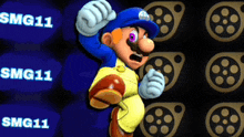 a video game character named smg11 is standing in front of a screen