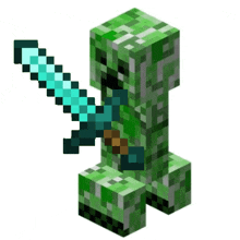 a creeper holding a diamond sword in a minecraft game