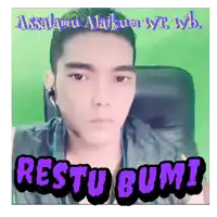 a picture of a man with the words " restu bumi " on the bottom