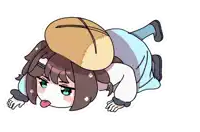 a cartoon drawing of a girl with a hat on her head sticking out her tongue