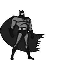 a black and white drawing of batman with a cape on