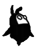 a black and white silhouette of a rabbit with big eyes and ears .